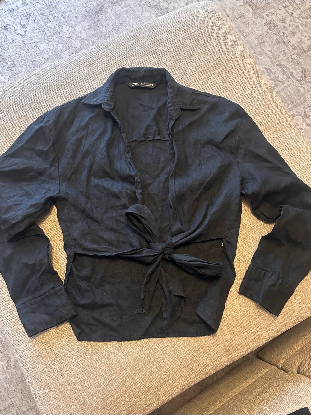 Zara Black Tie-Front Shirt